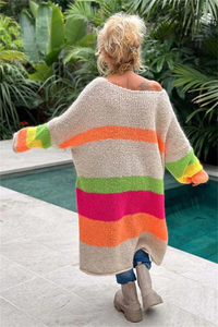 Damen Oversize Strickpullover mit Streifen und Schriftzug-Luzern Mode
