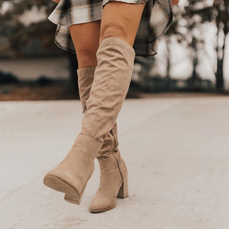 Damen Stiefel mit hohem Absatz und seitlichem Reißverschluss-Beige-35-Luzern Mode
