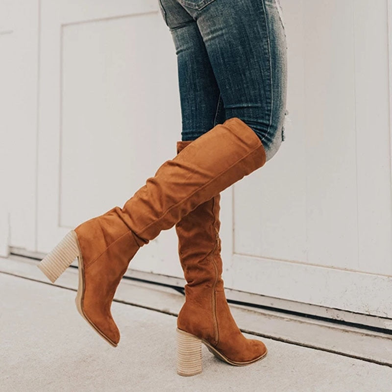 Damen Stiefel mit hohem Absatz und seitlichem Reißverschluss-Braun-35-Luzern Mode