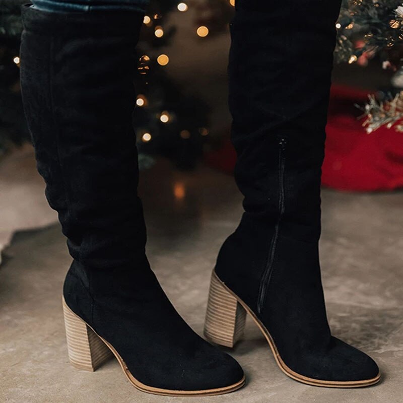 Damen Stiefel mit hohem Absatz und seitlichem Reißverschluss-Schwarz-35-Luzern Mode