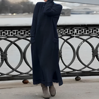 Maxi Strickkleid Damen - Elegantes Winterkleid Langarm-Marineblau-S-Luzern Mode