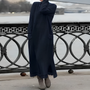 Maxi Strickkleid Damen - Elegantes Winterkleid Langarm-Marineblau-S-Luzern Mode