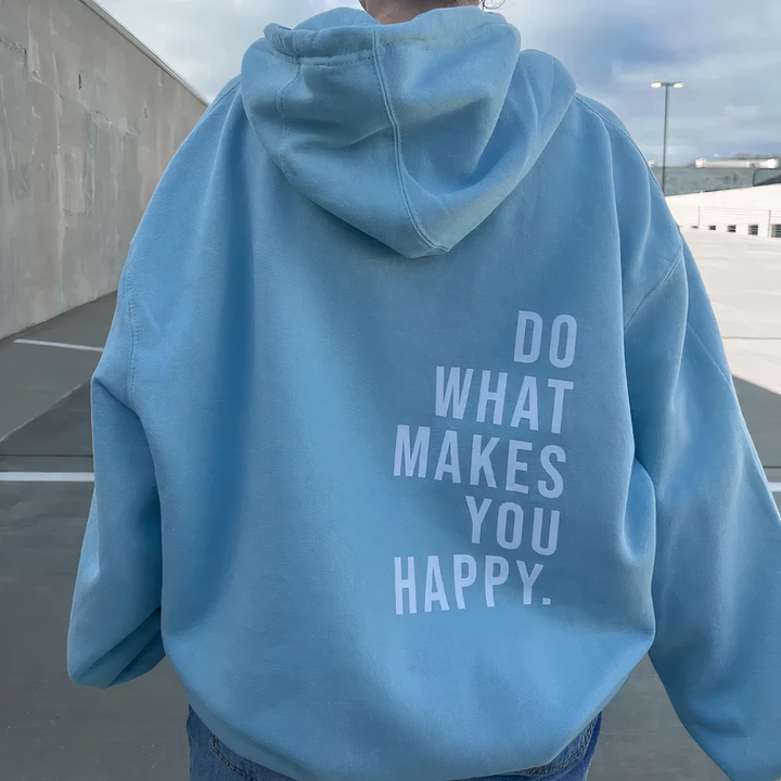 Oversized Kapuzenpullover mit Motiv: "Do What Makes You Happy"-Blau-XS-Luzern Mode