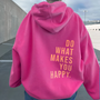 Oversized Kapuzenpullover mit Motiv: "Do What Makes You Happy"-Rosa-XS-Luzern Mode
