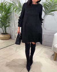 Damen A-Linien Kleid mit Dreiviertelärmeln und Stiefeln-Luzern Mode