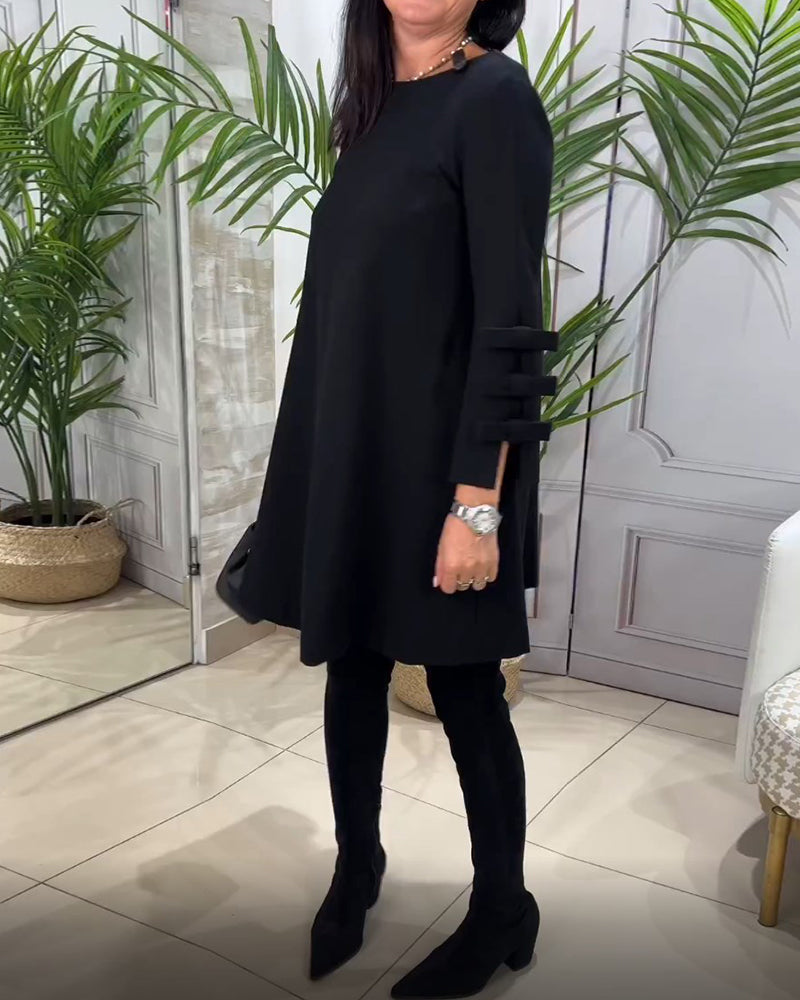 Damen A-Linien Kleid mit Dreiviertelärmeln und Stiefeln-Luzern Mode
