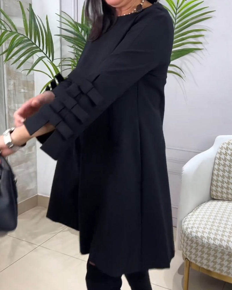 Damen A-Linien Kleid mit Dreiviertelärmeln und Stiefeln-Luzern Mode