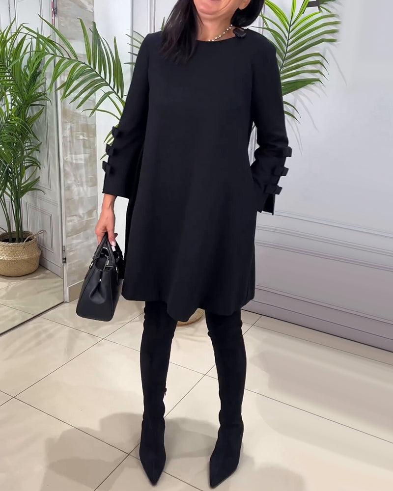 Damen A-Linien Kleid mit Dreiviertelärmeln und Stiefeln-S-Luzern Mode