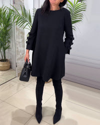 Damen A-Linien Kleid mit Dreiviertelärmeln und Stiefeln-S-Luzern Mode