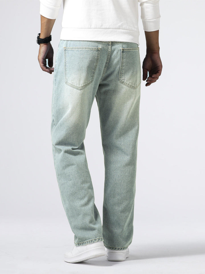 Herrenjeans | Reguläre Passform | Robust | Baumwolle | Knopf | Reißverschluss | Gewaschen-Luzern Mode