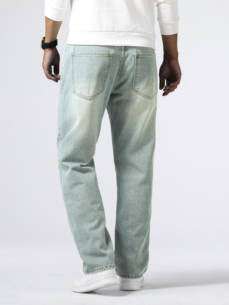 Herrenjeans | Reguläre Passform | Robust | Baumwolle | Knopf | Reißverschluss | Gewaschen-Luzern Mode