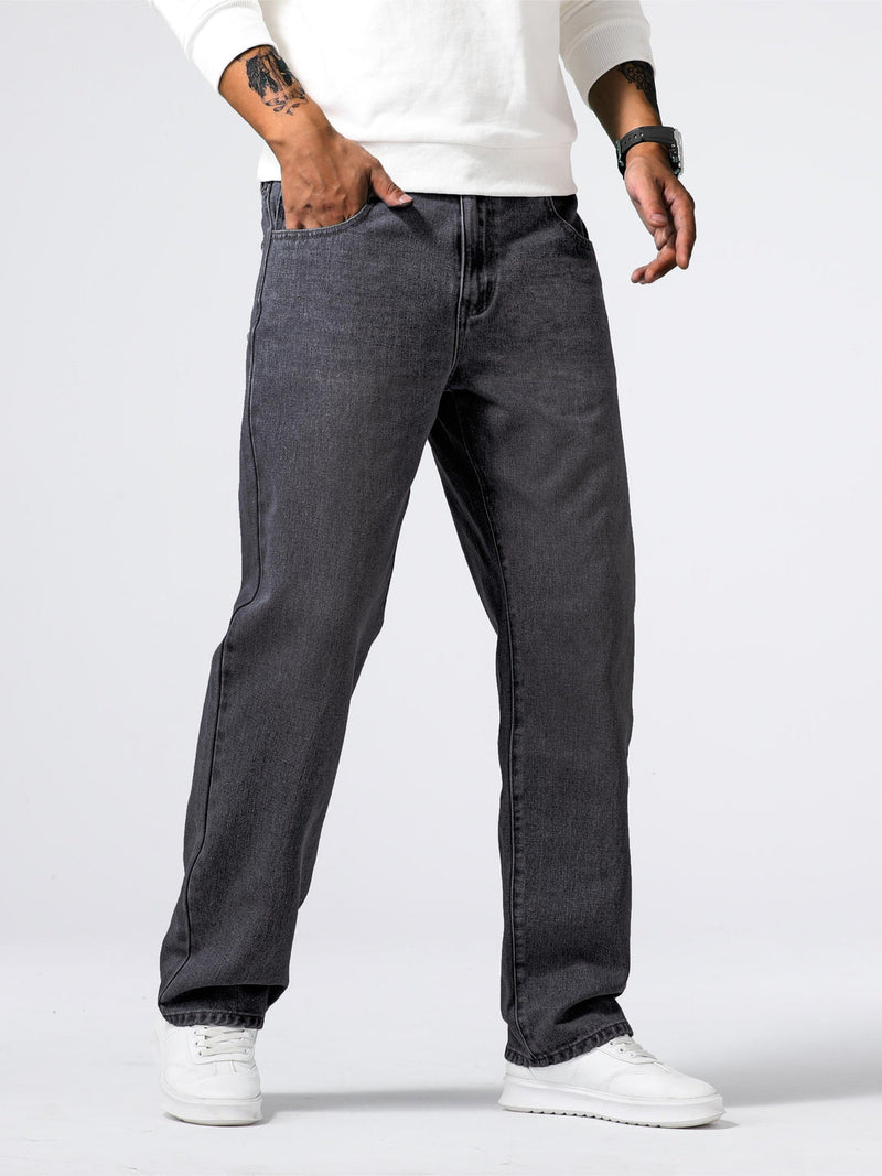 Herrenjeans | Reguläre Passform | Robust | Baumwolle | Knopf | Reißverschluss | Gewaschen-Dunkelgrau-S-Luzern Mode