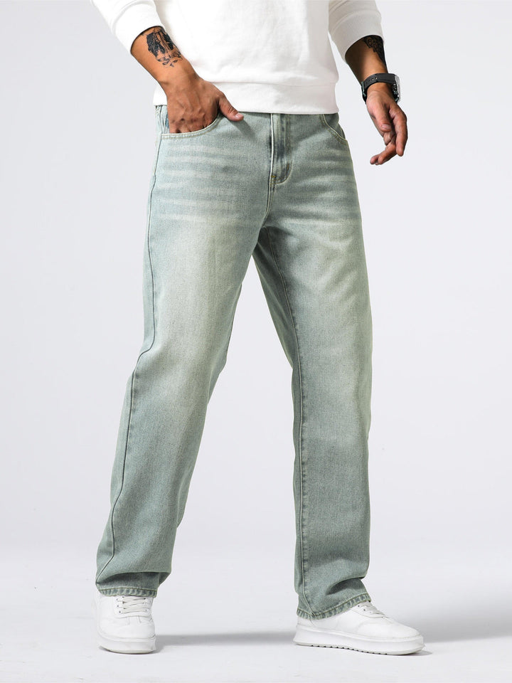 Herrenjeans | Reguläre Passform | Robust | Baumwolle | Knopf | Reißverschluss | Gewaschen-Graublau-S-Luzern Mode