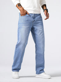 Herrenjeans | Reguläre Passform | Robust | Baumwolle | Knopf | Reißverschluss | Gewaschen-Himmelblau-S-Luzern Mode