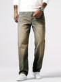 Herrenjeans | Reguläre Passform | Robust | Baumwolle | Knopf | Reißverschluss | Gewaschen-Khaki-S-Luzern Mode