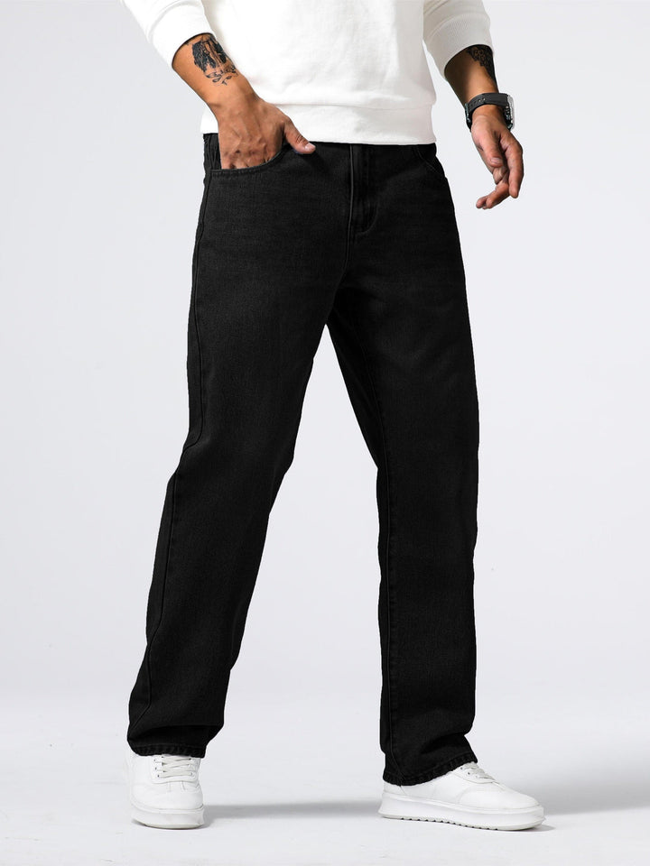 Herrenjeans | Reguläre Passform | Robust | Baumwolle | Knopf | Reißverschluss | Gewaschen-Schwarz-S-Luzern Mode