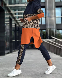 Eleganter Damen Zweiteiler mit Leopardenmuster Hoodie Set-Luzern Mode