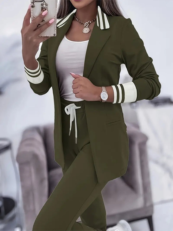 Damen Anzug Set Sportlich Elegant Business Freizeit Look-Olivgrün-M-Luzern Mode