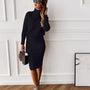 Damen Strickkleid mit Rollkragen und Langarm Design-Schwarz-S-Luzern Mode