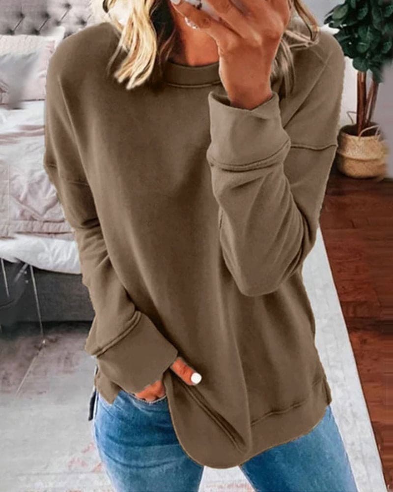 Gemütlicher Damenpullover für Herbst und Wintermode-Khaki-XS-Luzern Mode