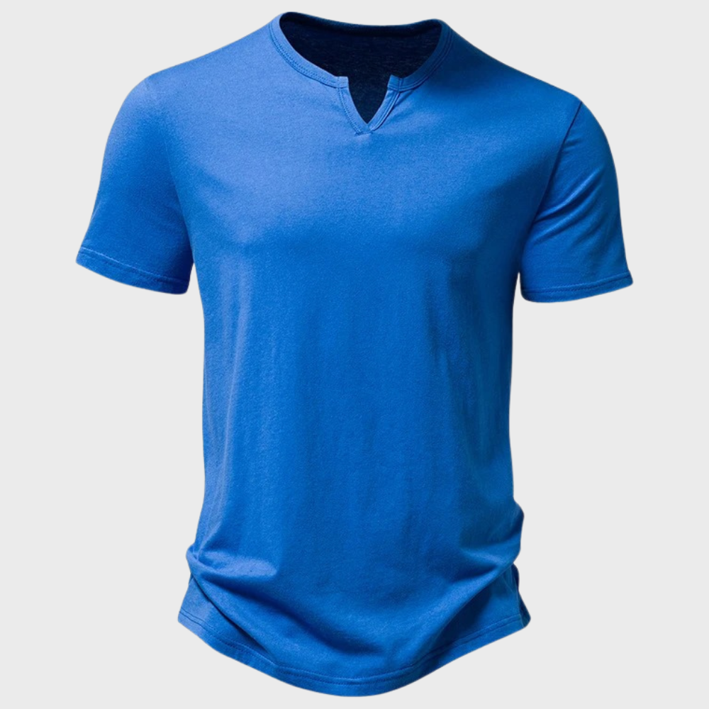 Herren T-Shirt mit V-Ausschnitt - Bequemes Basic Oberteil-Blau-S-Luzern Mode