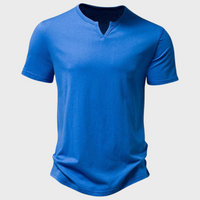 Herren T-Shirt mit V-Ausschnitt - Bequemes Basic Oberteil-Blau-S-Luzern Mode