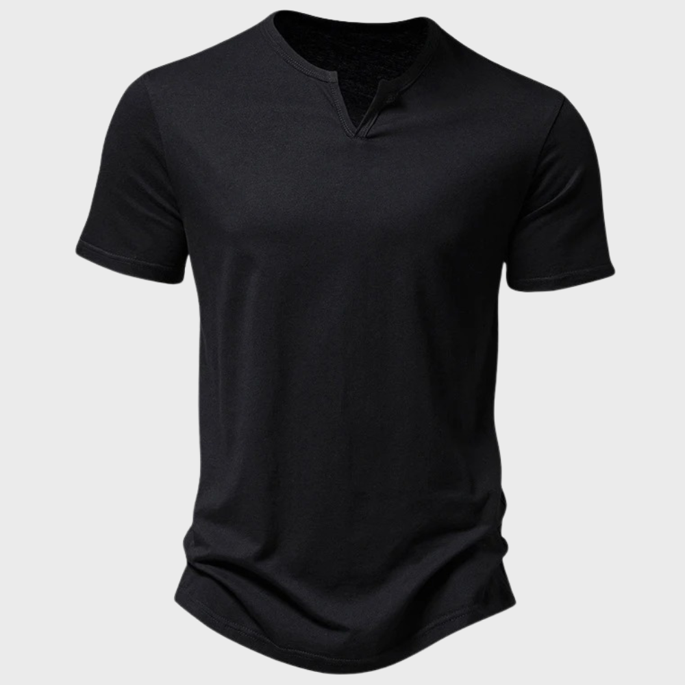 Herren T-Shirt mit V-Ausschnitt - Bequemes Basic Oberteil-Schwarz-S-Luzern Mode