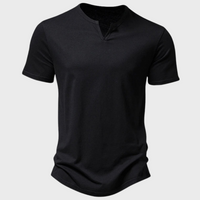 Herren T-Shirt mit V-Ausschnitt - Bequemes Basic Oberteil-Schwarz-S-Luzern Mode