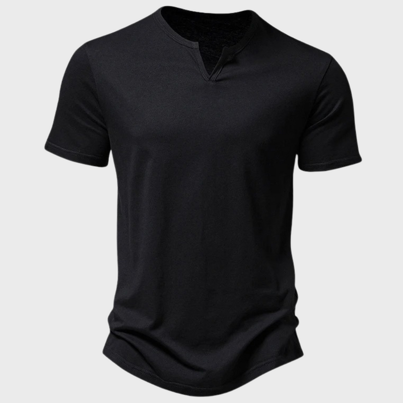 Herren T-Shirt mit V-Ausschnitt - Bequemes Basic Oberteil-Schwarz-S-Luzern Mode