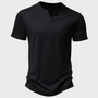 Herren T-Shirt mit V-Ausschnitt - Bequemes Basic Oberteil-Schwarz-S-Luzern Mode