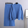 Damen Strickhose Weit Bein Elastisch Komfortabel-Blau-One Size-Luzern Mode