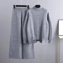 Damen Strickhose Weit Bein Elastisch Komfortabel-Grau-One Size-Luzern Mode