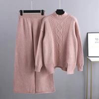Damen Strickhose Weit Bein Elastisch Komfortabel-Rosa-One Size-Luzern Mode