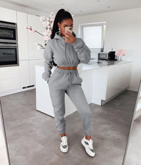 Damen Jogginganzug Set Kapuzenpullover und Jogginghose-Grau-S-Luzern Mode