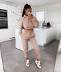 Damen Jogginganzug Set Kapuzenpullover und Jogginghose-Hellbraun-S-Luzern Mode
