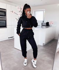 Damen Jogginganzug Set Kapuzenpullover und Jogginghose-Schwarz-S-Luzern Mode