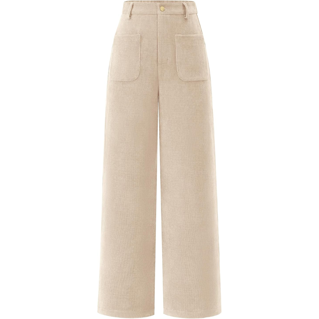 Damen Cordhose mit Hoher Taille und Weitem Bein-Beige-XS-Luzern Mode