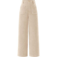 Damen Cordhose mit Hoher Taille und Weitem Bein-Beige-XS-Luzern Mode