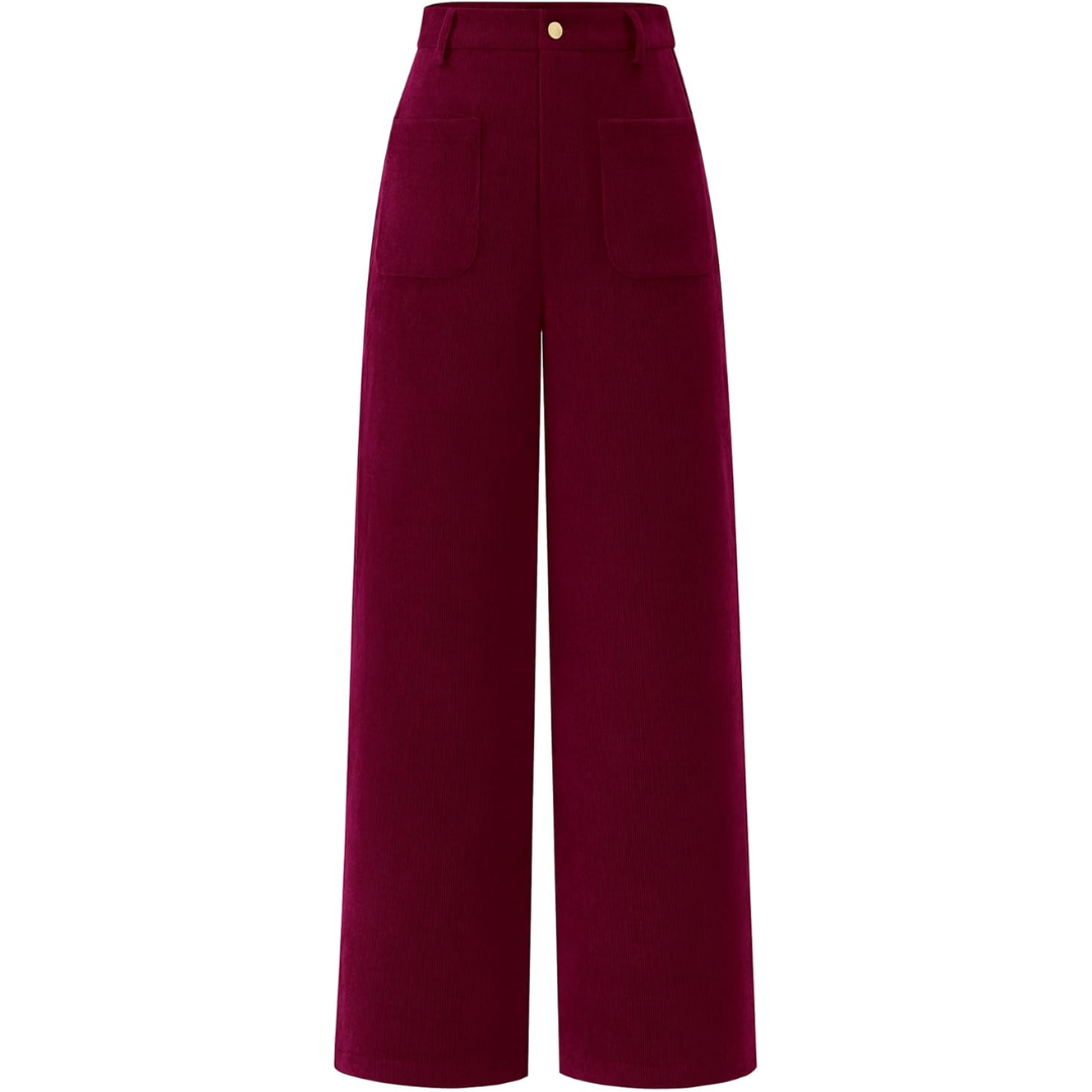 Damen Cordhose mit Hoher Taille und Weitem Bein-Bordeaux-XS-Luzern Mode