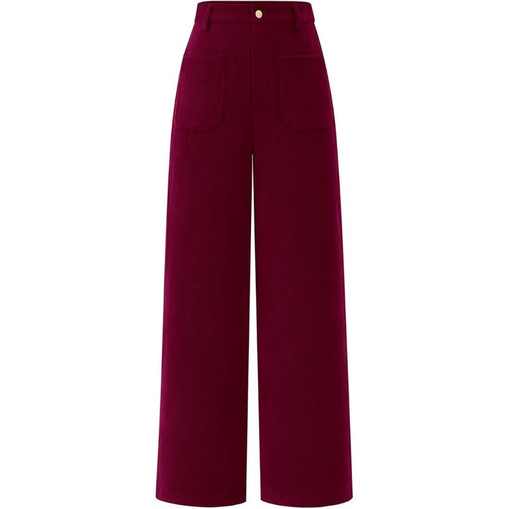 Damen Cordhose mit Hoher Taille und Weitem Bein-Bordeaux-XS-Luzern Mode