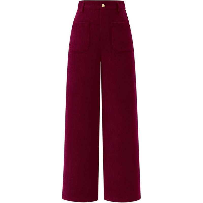 Damen Cordhose mit Hoher Taille und Weitem Bein-Bordeaux-XS-Luzern Mode