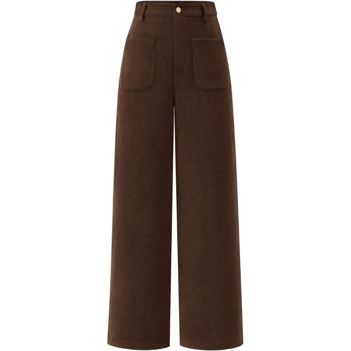 Damen Cordhose mit Hoher Taille und Weitem Bein-Kaffee-XS-Luzern Mode