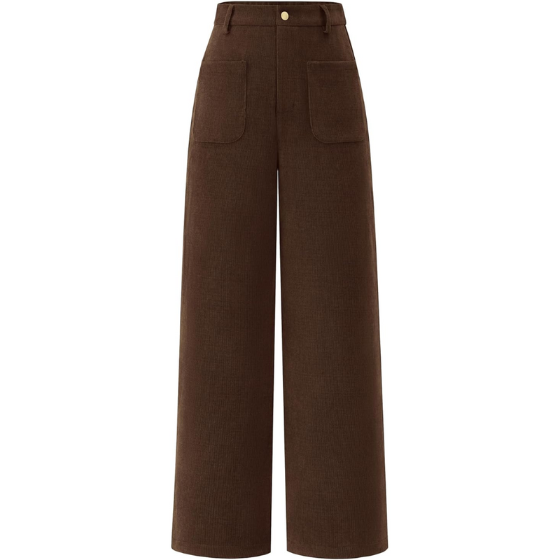 Damen Cordhose mit Hoher Taille und Weitem Bein-Kaffee-XS-Luzern Mode