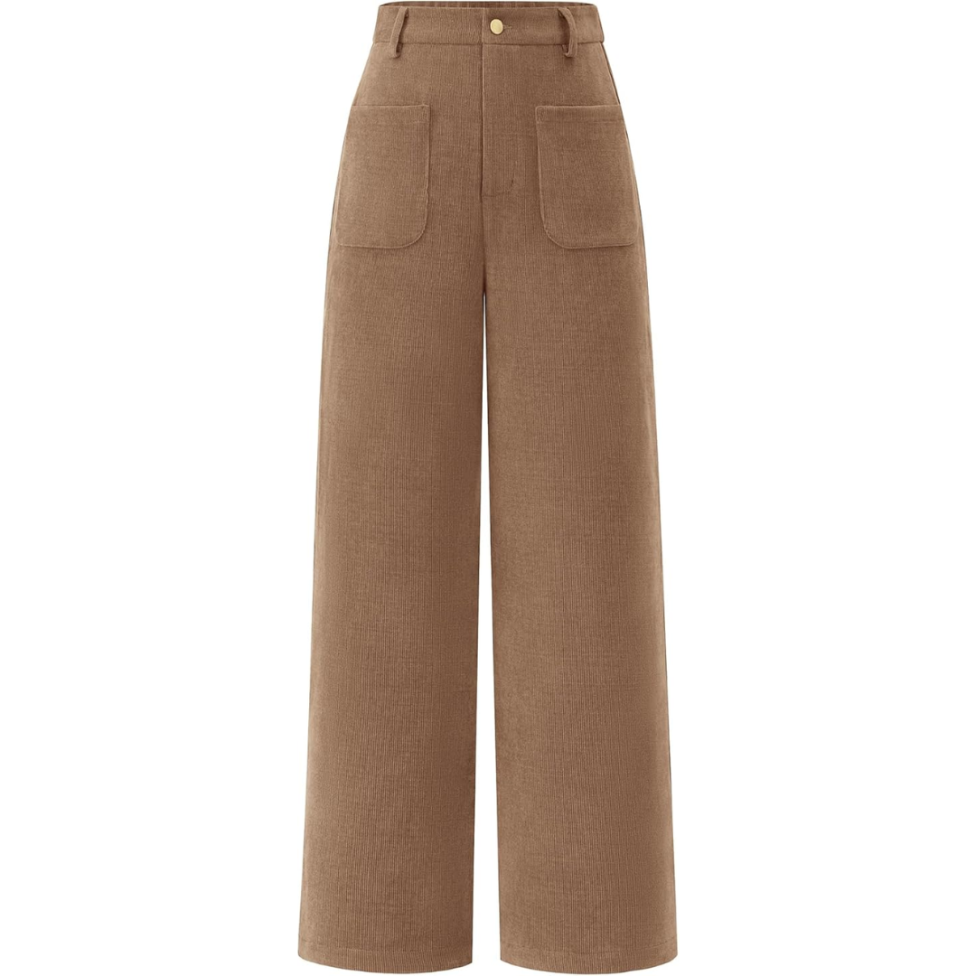 Damen Cordhose mit Hoher Taille und Weitem Bein-Khaki-XS-Luzern Mode