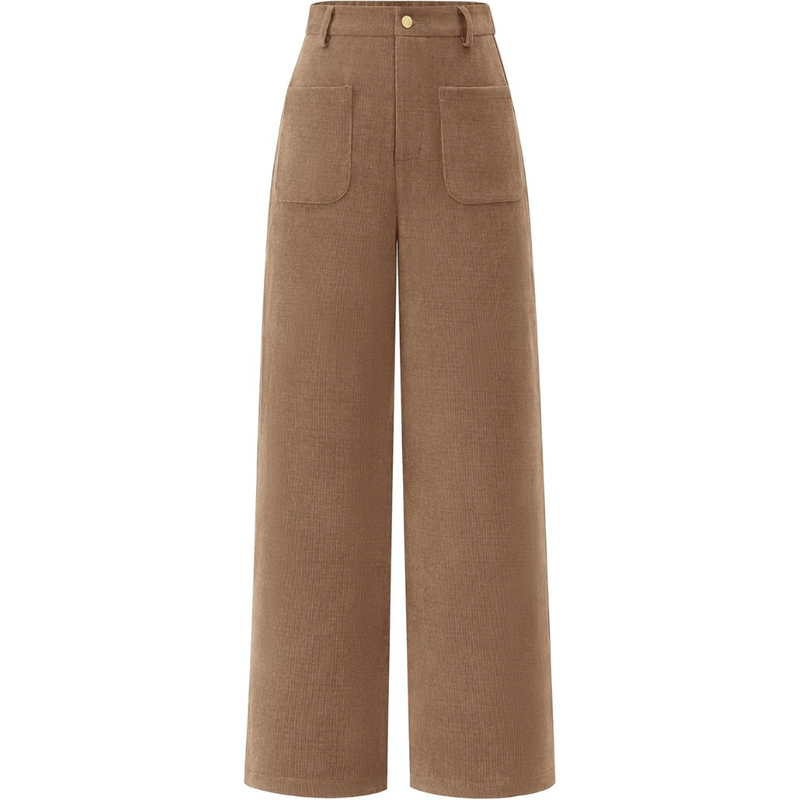 Damen Cordhose mit Hoher Taille und Weitem Bein-Khaki-XS-Luzern Mode