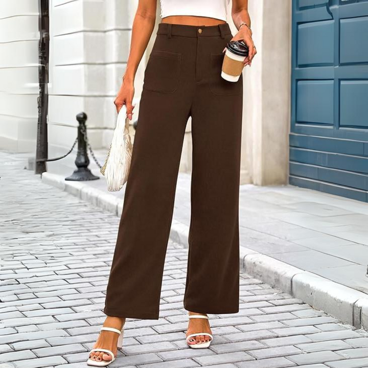 Damen Cordhose mit Hoher Taille und Weitem Bein-Luzern Mode
