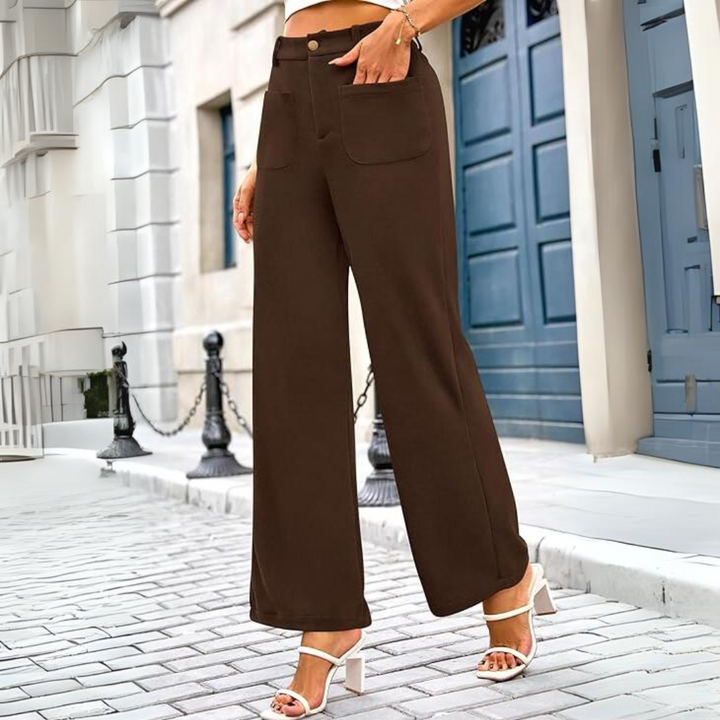 Damen Cordhose mit Hoher Taille und Weitem Bein-Luzern Mode