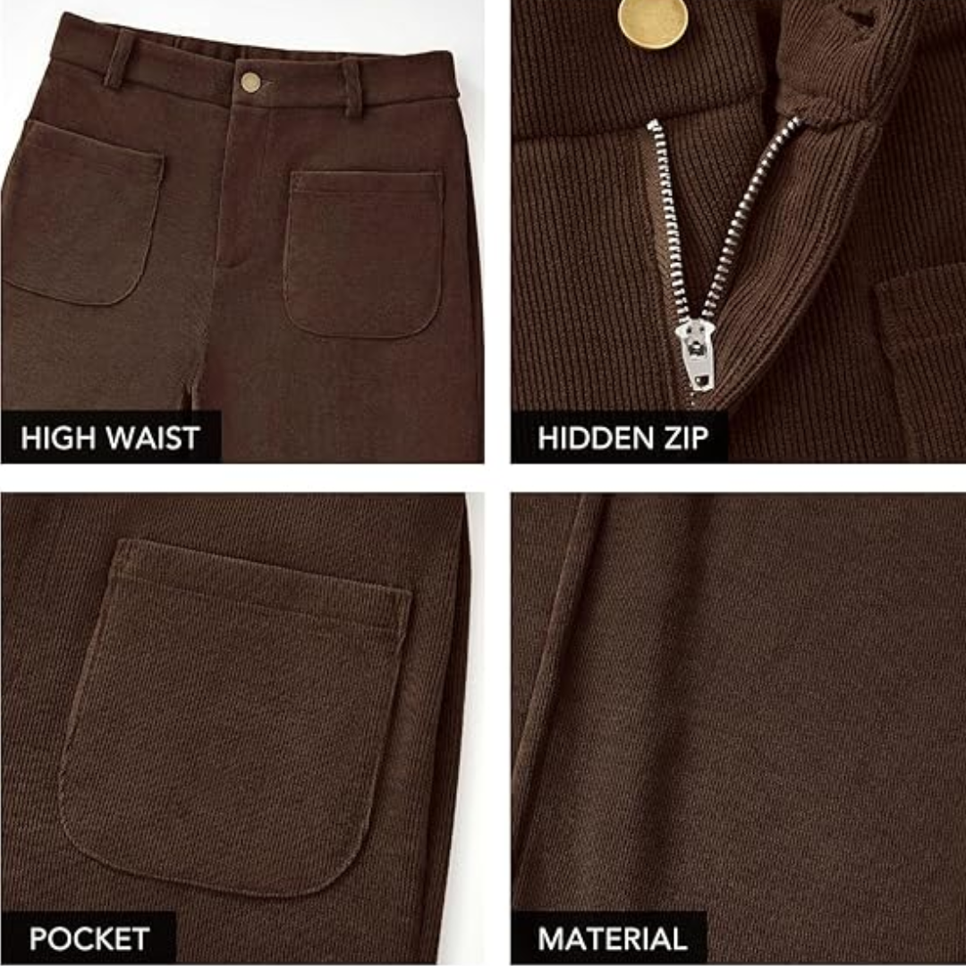 Damen Cordhose mit Hoher Taille und Weitem Bein-Luzern Mode