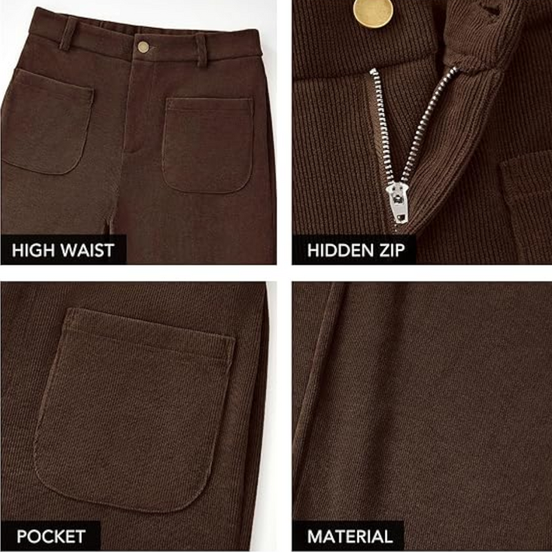 Damen Cordhose mit Hoher Taille und Weitem Bein-Luzern Mode