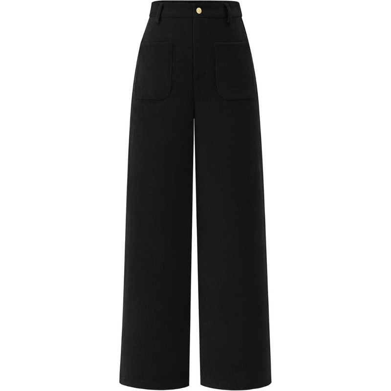 Damen Cordhose mit Hoher Taille und Weitem Bein-Schwarz-XS-Luzern Mode